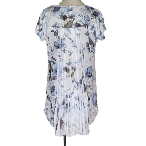 Chicos High Low Top Size 1 M 8 Floral Accordian Pleats Woven Back Oversized - Picture 4 of 13